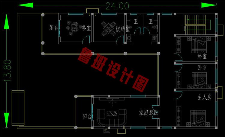 简单现代二层农村三合院二层户型图