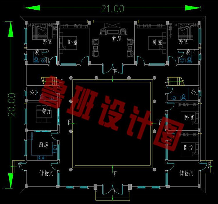 新农村中式二层四合院一层户型图