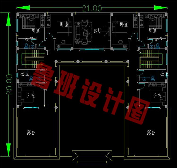 新农村中式二层四合院二层户型图