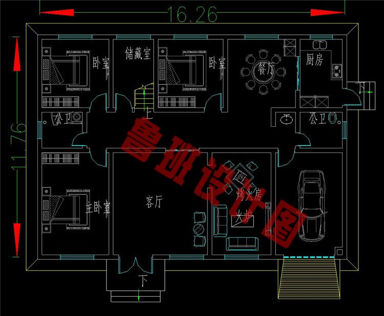 农村实用二层中式别墅一层户型图