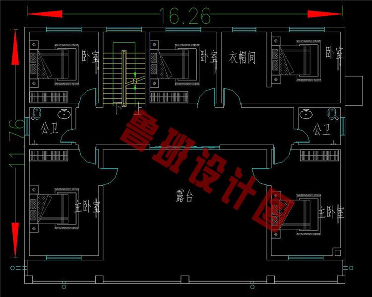 农村实用二层中式别墅二层户型图