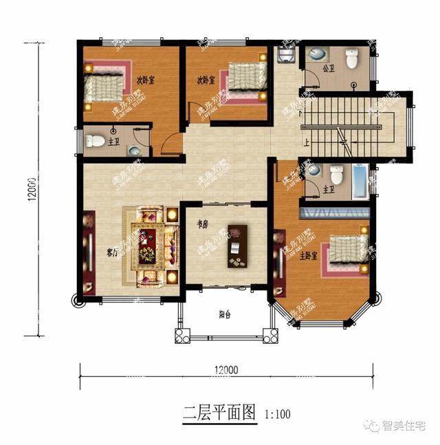 带多边形窗设计的两栋别墅，12×12米，客厅不挑空同样大气