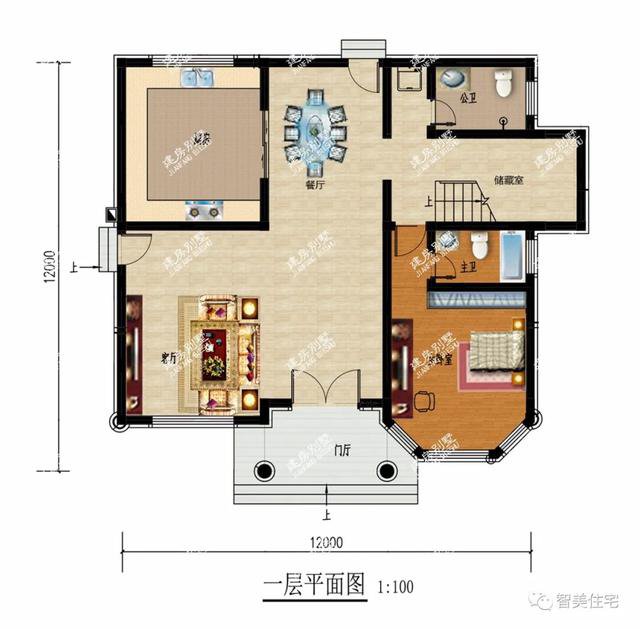 带多边形窗设计的两栋别墅，12×12米，客厅不挑空同样大气