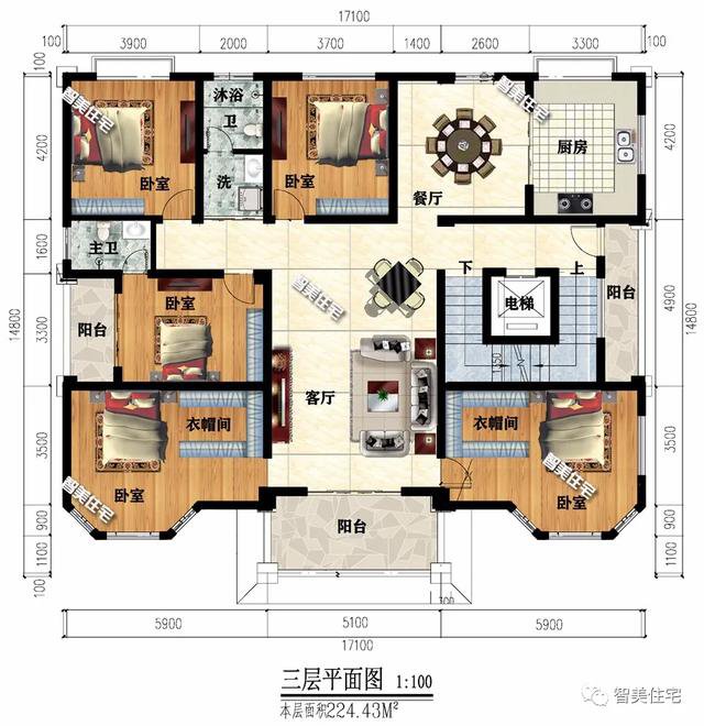 6栋带电梯井设计的豪华别墅，部分设地下室，第二栋造价最高