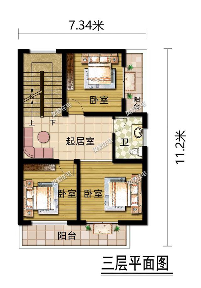 开间5米的四层别墅，占地67平带大露台，小宅基地建房首选