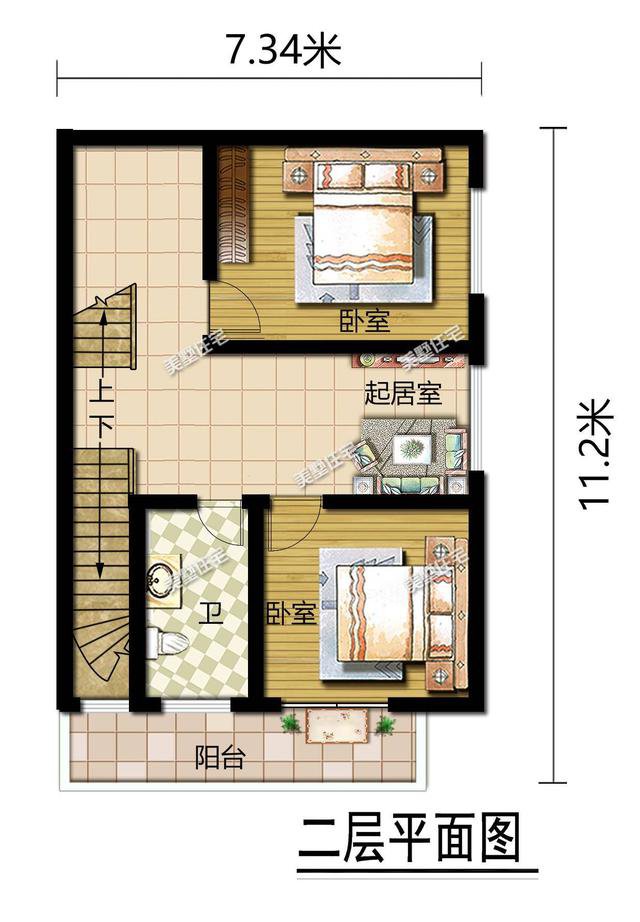 开间5米的四层别墅，占地67平带大露台，小宅基地建房首选