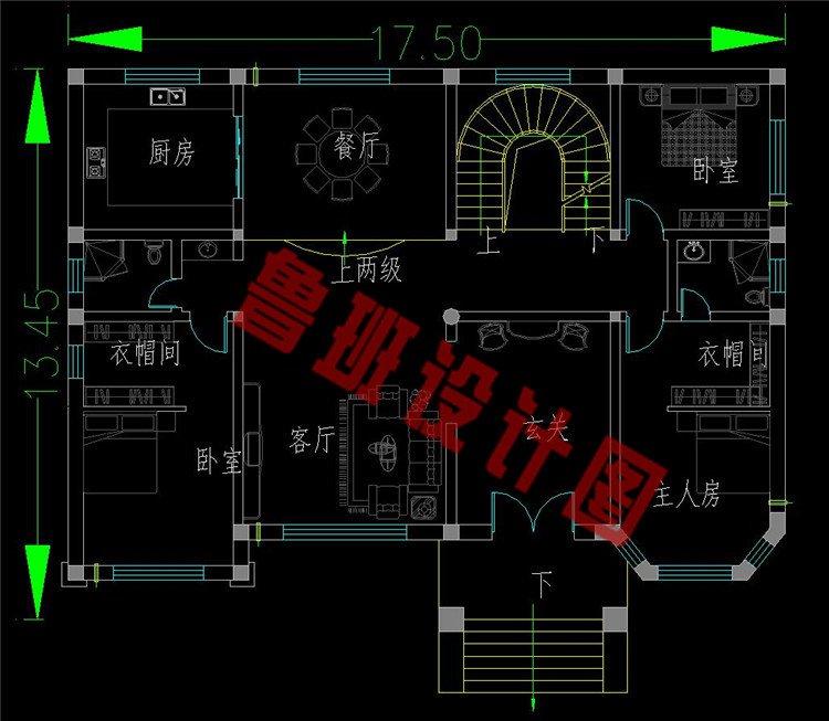 二层复式乡村别墅一层户型图