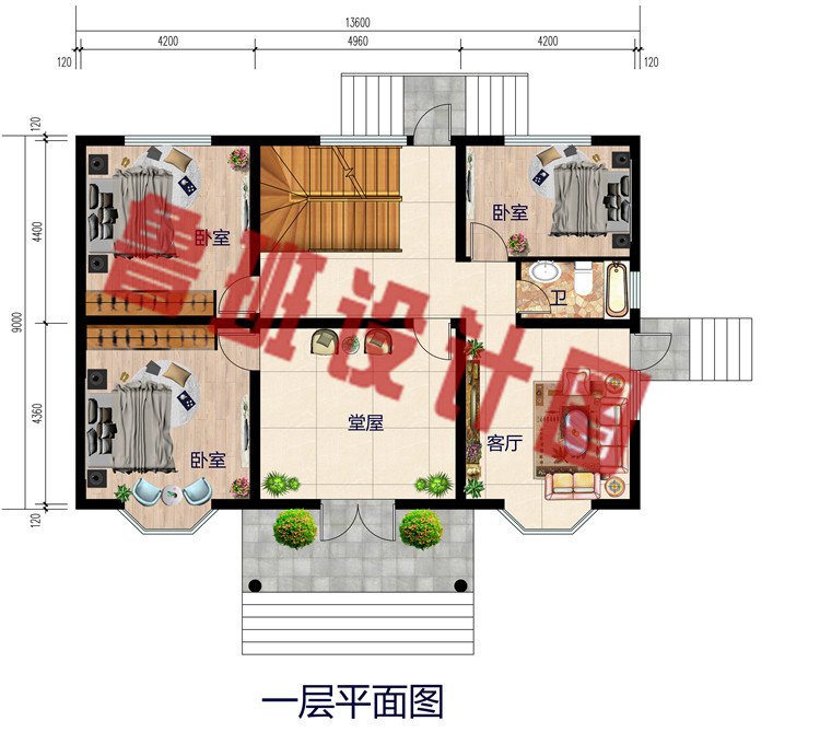 带堂屋二层房子小别墅设计图纸带外观图，17米x11米