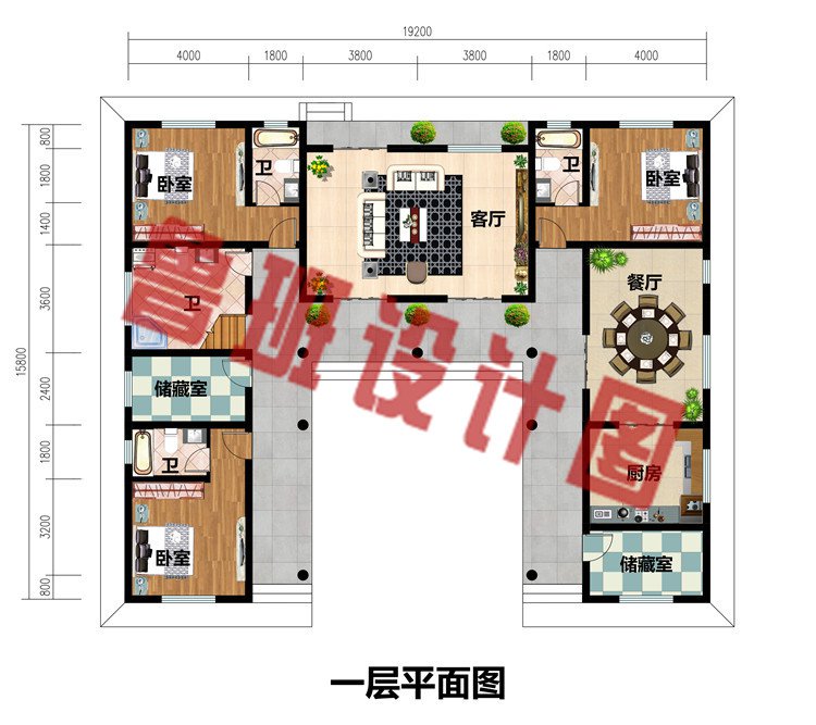 二层中式三合院别墅设计图，古色古香的设计，带庭院的别墅才足够