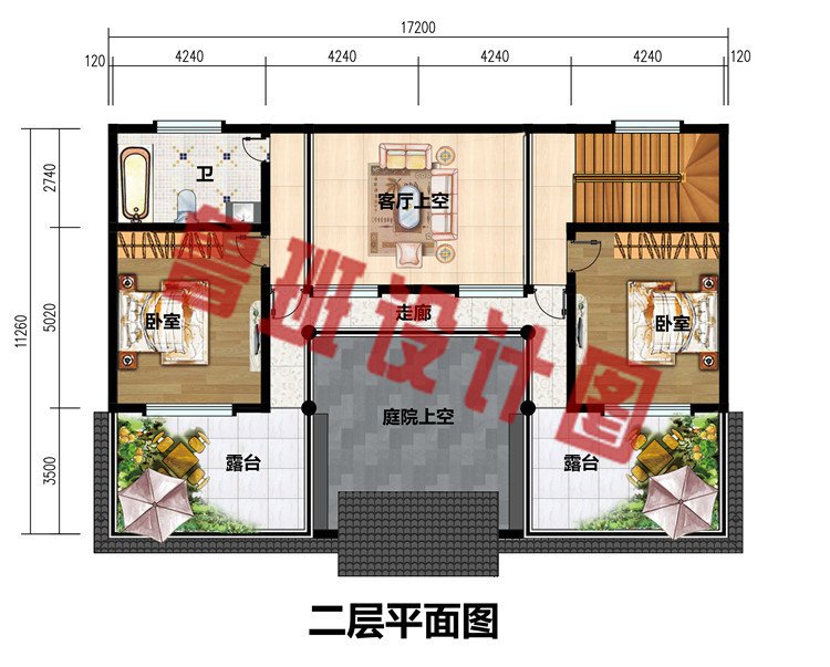 190平方米小户型二层四合院，外观对称设计，结构精简，简单又实用。