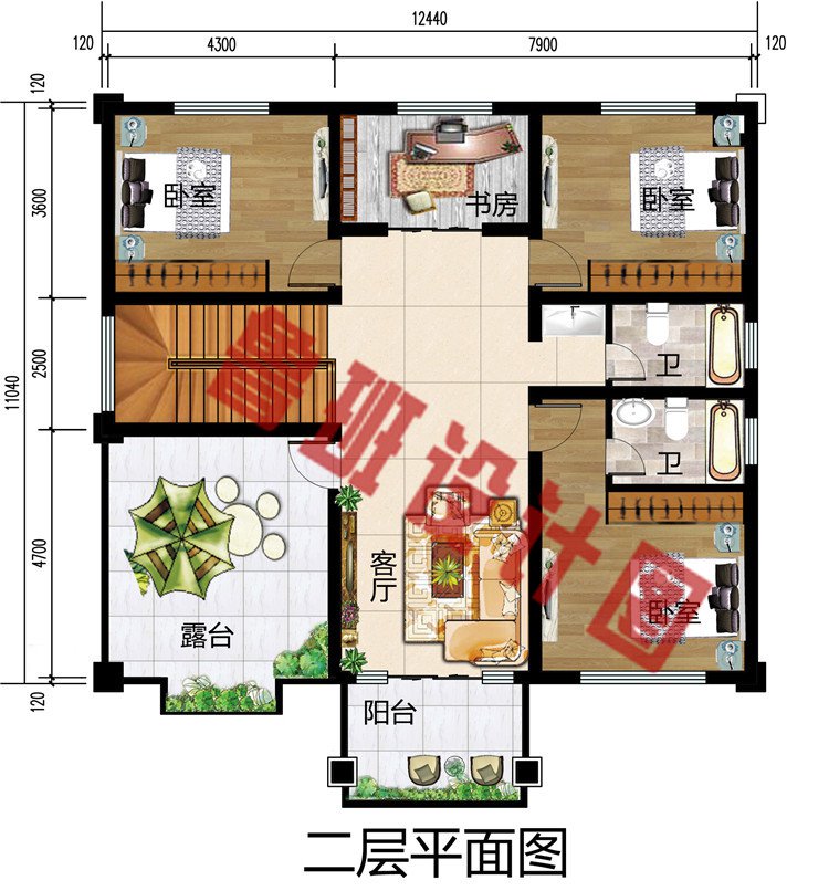 二层新中式别墅二层户型图