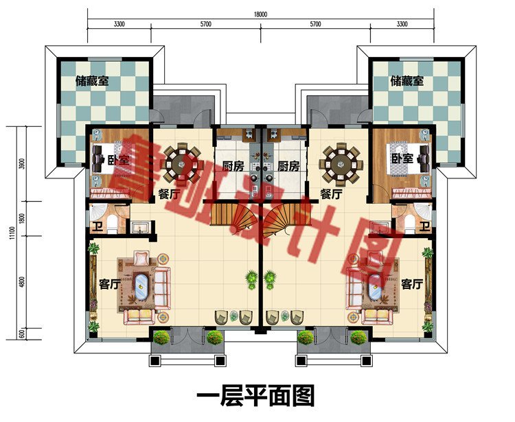 50万农村三层双拼联排别墅户型设计图，造型大方又不失华丽