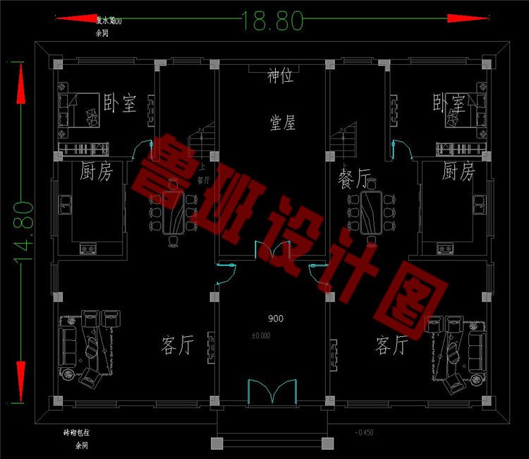 三层双拼自建房一层设计图