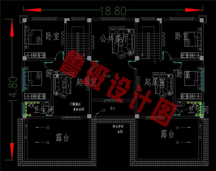 三层双拼自建房三层设计图