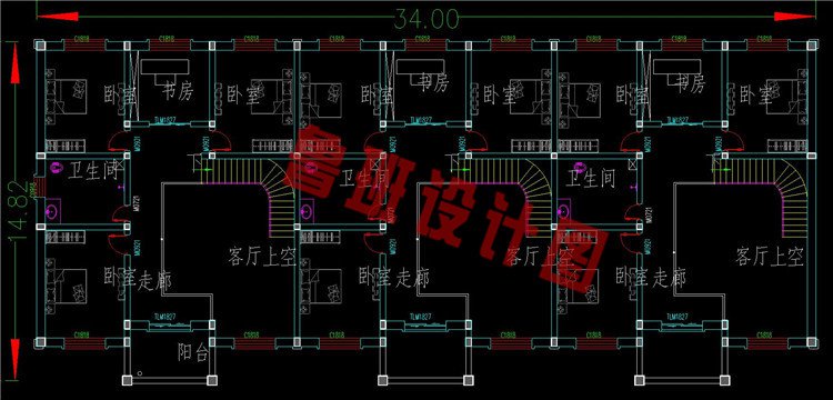 双拼三联排别墅二层设计图