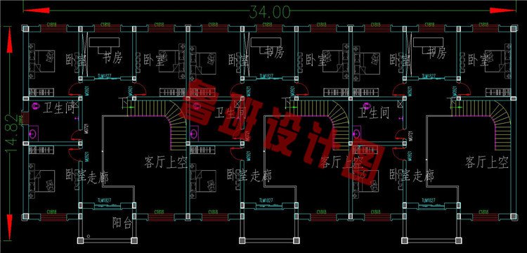 双拼三联排别墅二层设计图