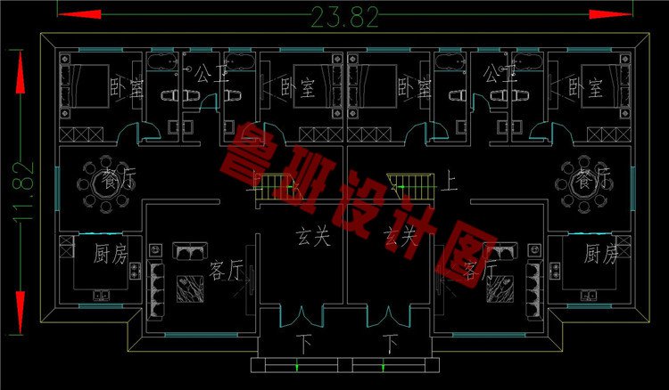 双拼别墅自建房一层设计图