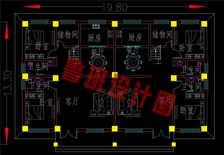 中式别墅双拼农村一层设计图