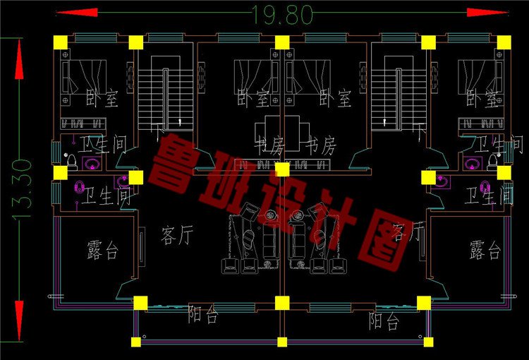 中式别墅双拼农村二层设计图
