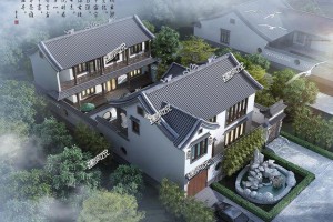 中式四合院别墅外观图，外观富有韵味，居住舒适度也高。
