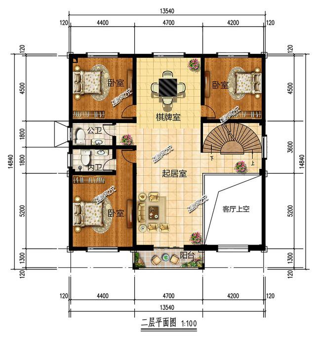 带挑空客厅的3层别墅，布局超赞，适合乡村的好户型