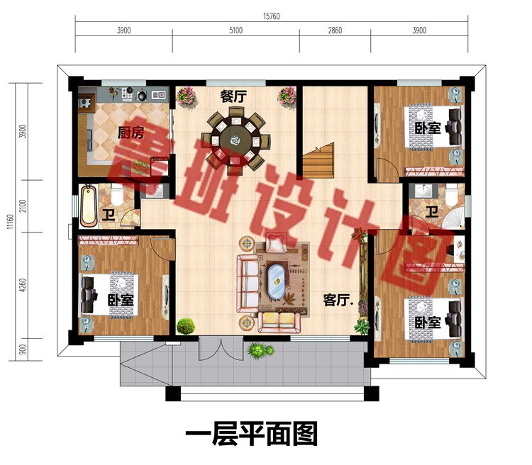 新农村16X11米二层自建房别墅设计图，外观精致美观