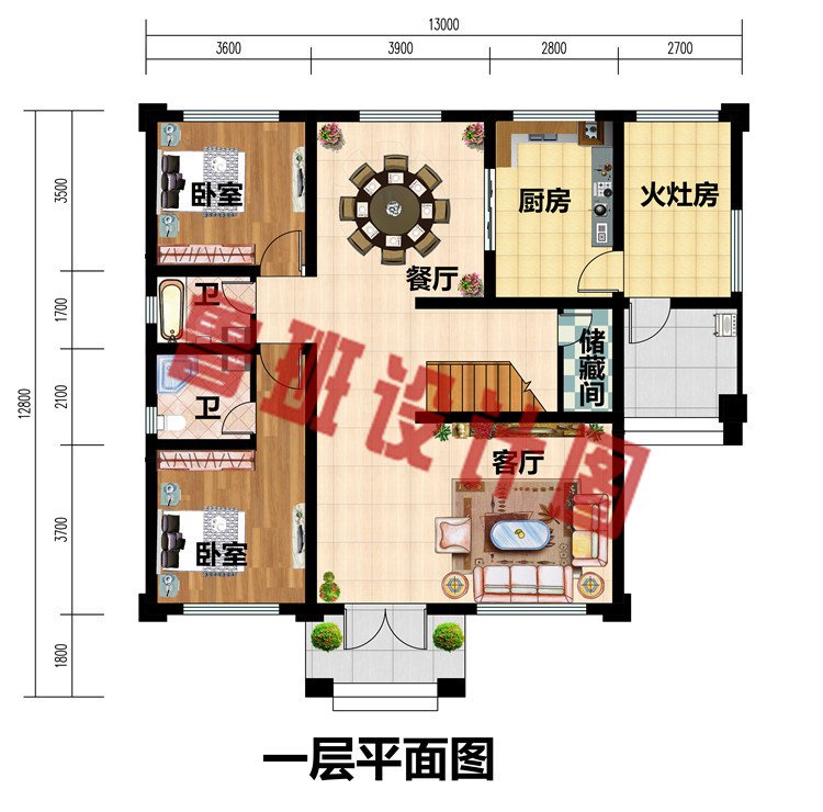 带柴火房二层自建房别墅设计图，户型紧凑实用