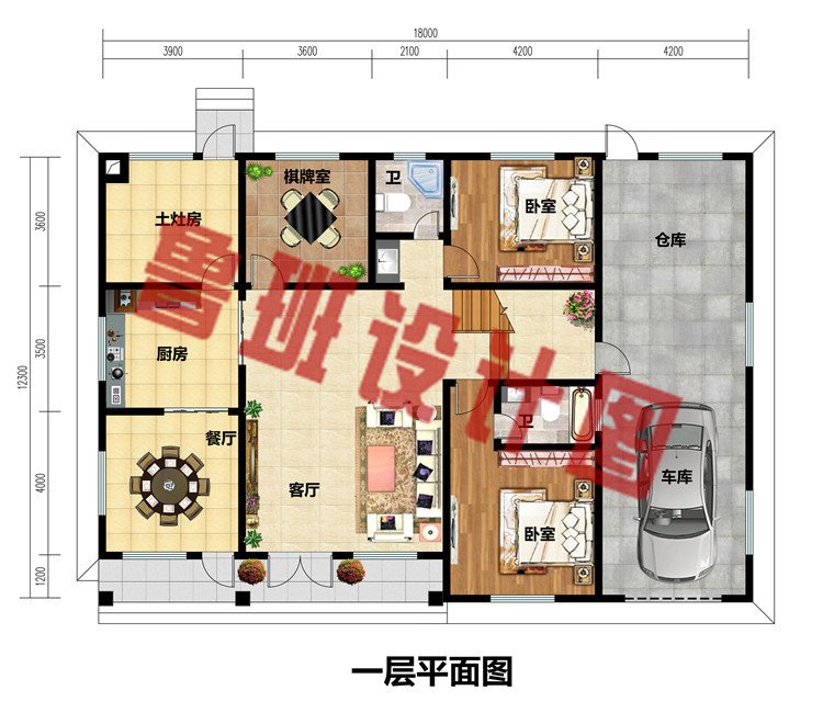 新农村二层四间房子设计效果图带建筑施工图，带车库。