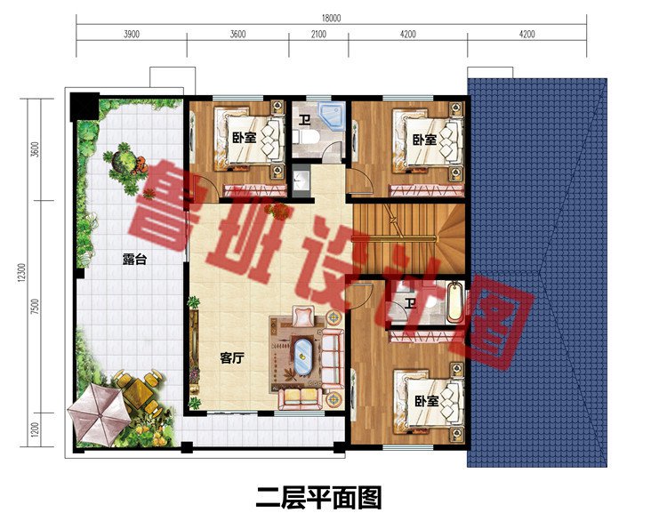 新农村二层四间房子设计效果图带建筑施工图，带车库。