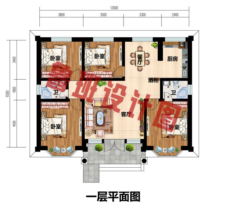 130平方米农村一层自建房平面图