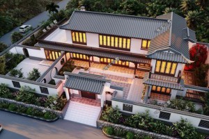 中式庭院别墅效果图，将生活的美学和情怀凝结于一院之中。