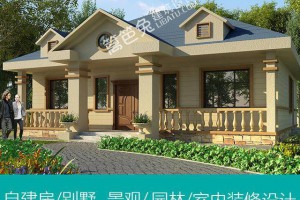 一层欧式别墅户型外观图，带全套施工效果图纸。