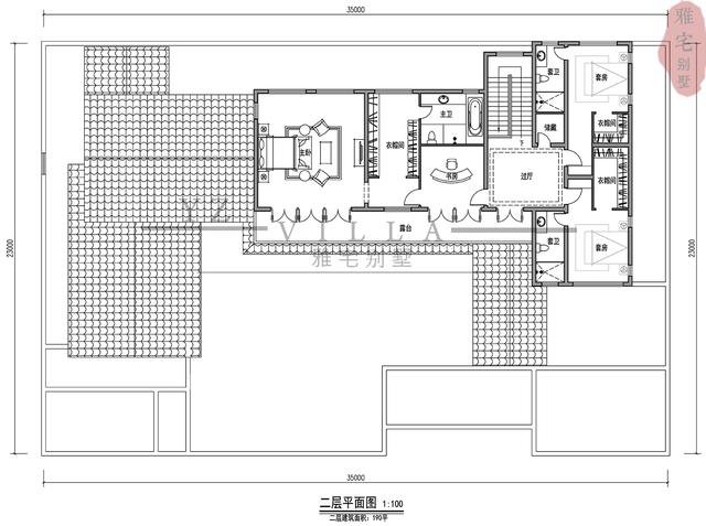 农村三层中式合院别墅，前庭后院，连廊入户，顶层露台落地窗