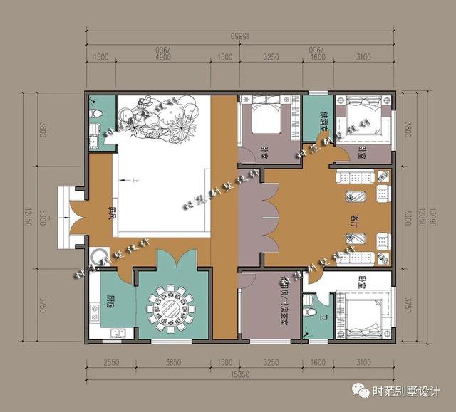 经典的中式合院，带堂屋和庭院，家族富贵永传承