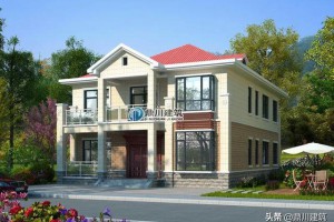 农村自建别墅外观图，色彩对比清晰，视觉冲击力强。