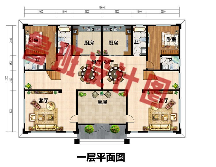 农村二层双拼别墅设计户型图