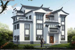 21.8×15.6米徽派四层别墅效果图，极具中国古典园林之美。