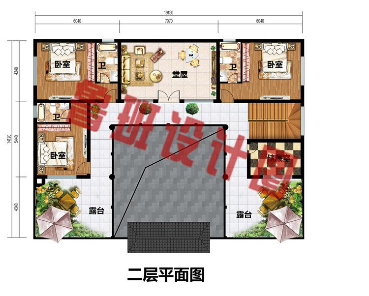 最美建筑四合院别墅设计二层平面图