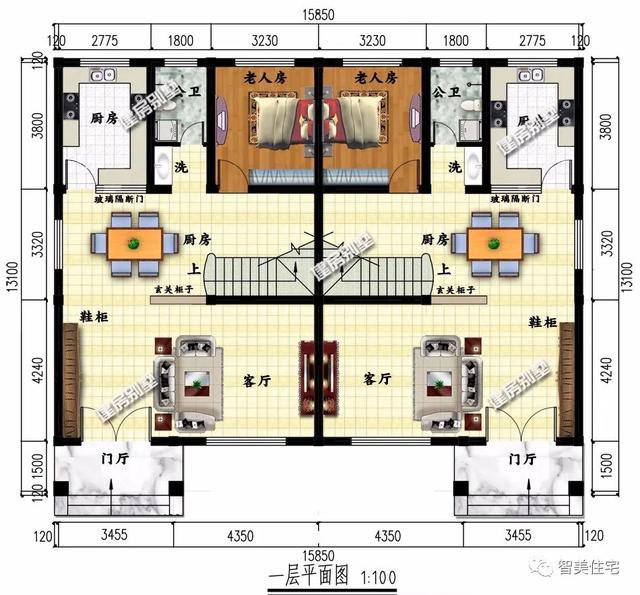 两兄弟一起盖栋双拼别墅,选择二层户型,美观造价经济