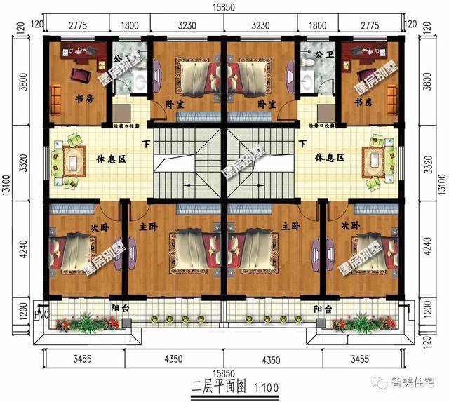 两兄弟一起盖栋双拼别墅,选择二层户型,美观造价经济