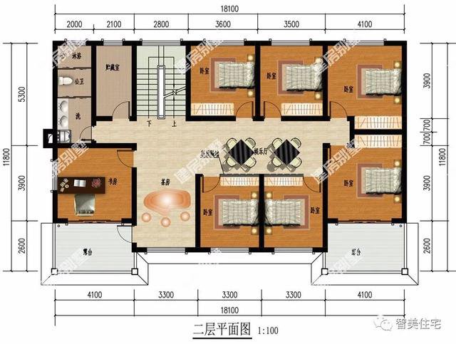 带堂屋和车库设计的农村别墅,卧室6-8个,真实用