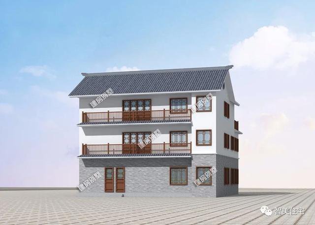 适合7字型宅基地盖的两栋别墅，新中式风格设计，非常复古