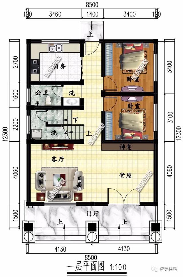 小面积设计的两层农村别墅，户型一带庭院，造价16万