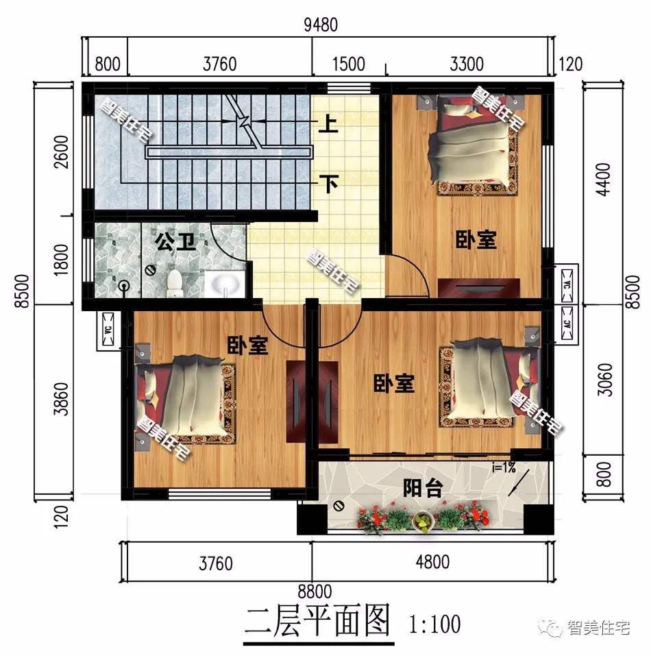 2栋宽9米多的三层别墅，卧室5-6个，小宅基地也有大作用