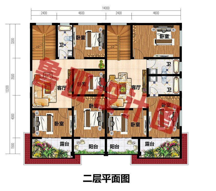 简单实用农村三层双拼设计别