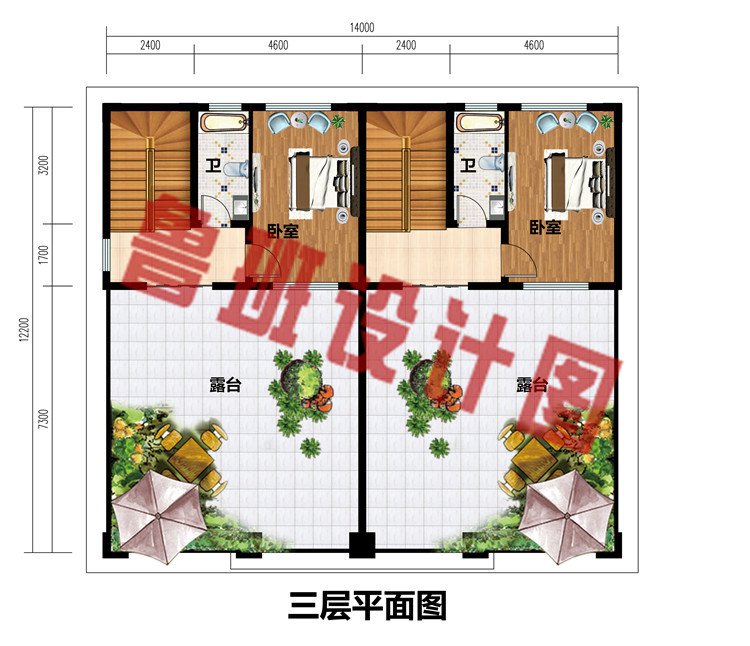 简单实用农村三层双拼设计别