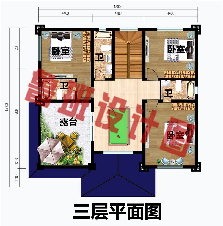 13×13米三层欧式农村实用楼房