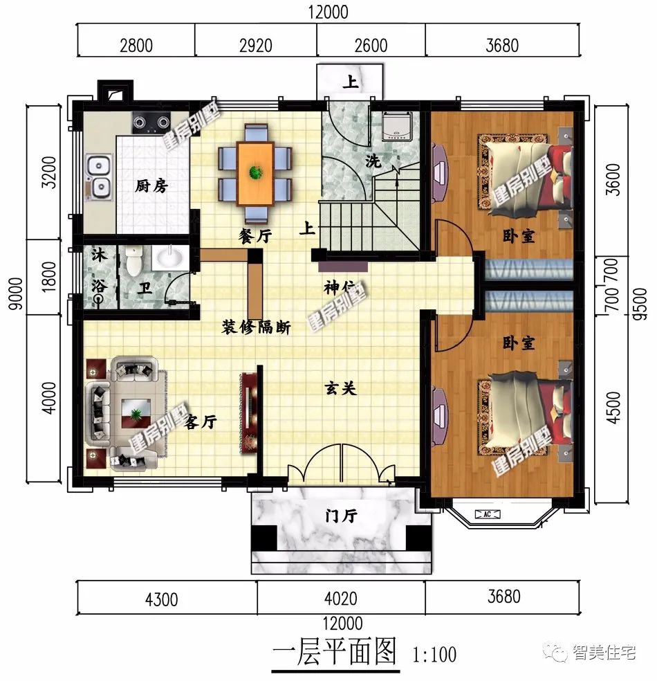 面宽尺寸相同的两栋别墅，第一栋造价30万，占地120平左右
