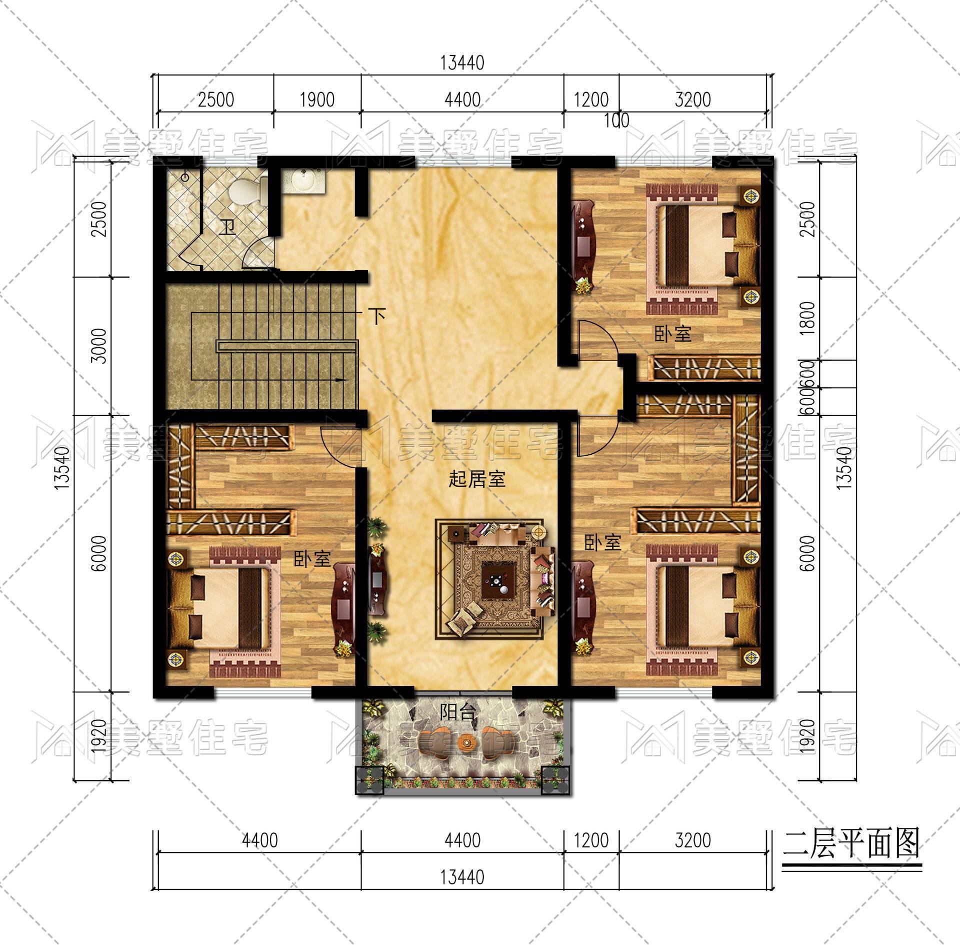 13x13米的欧式别墅，内设4间卧室带麻将室，布局实用接地气