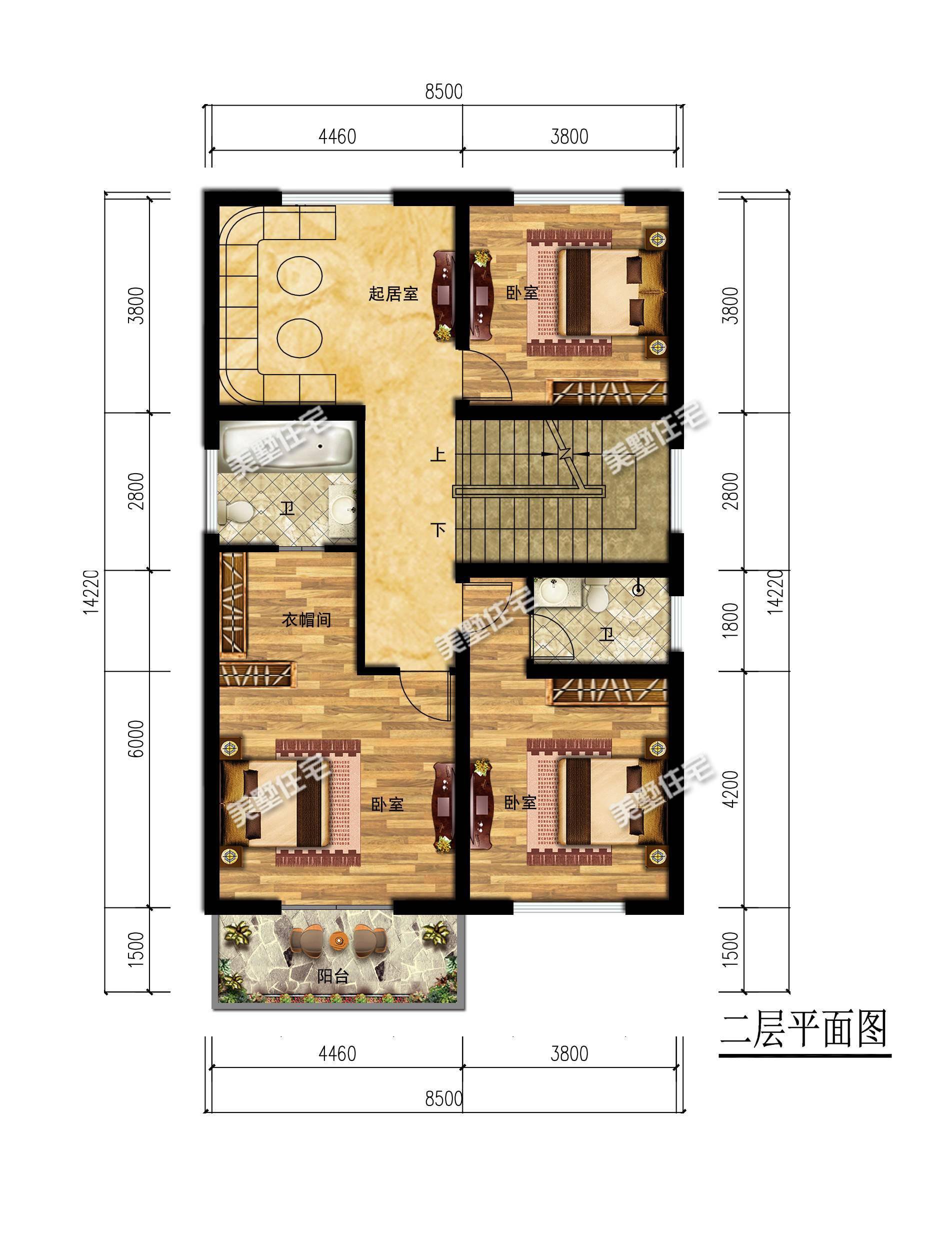 8x14米的简欧别墅，5卧5卫+大露台，小宅基地也能建好房